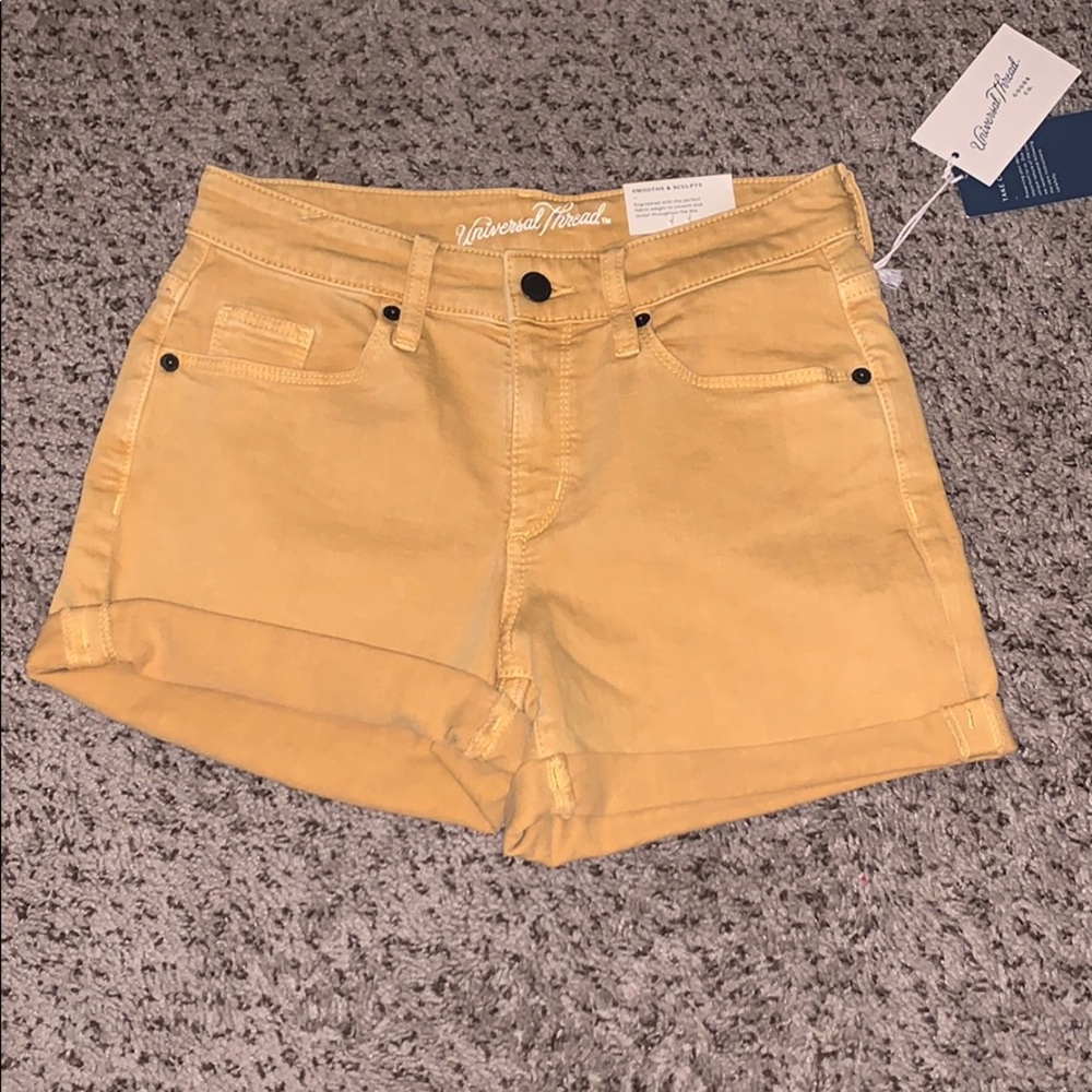 yellow denim shorts